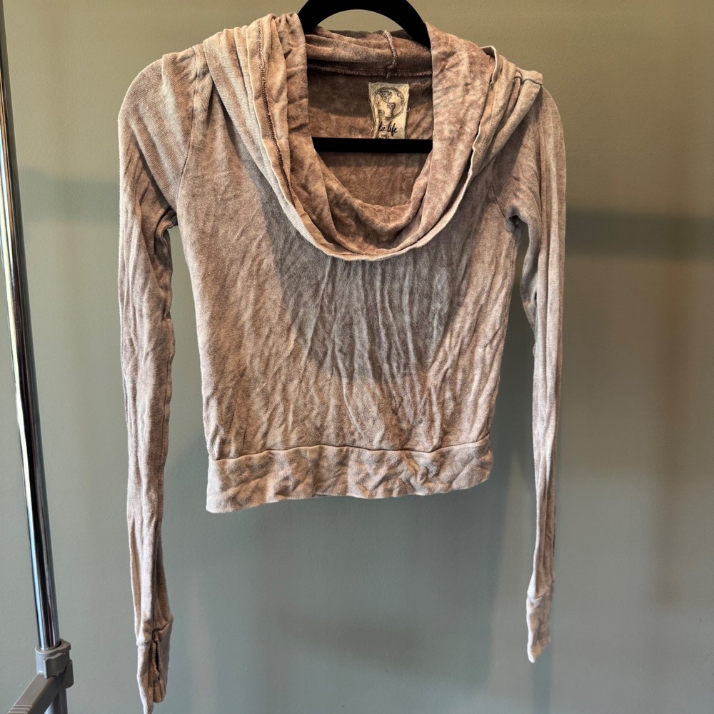 Blue Life Anthropologie XS Top Cowl Neck Thumb Hole Long Sleeve Athleisure Boho